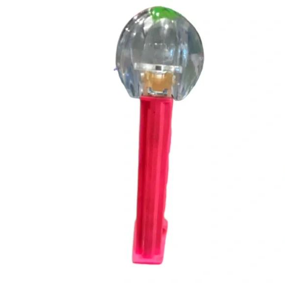 🌍Vintage 1990s Blue Tinted Crystal Polly Pumpkin Pez Dispenser on Hot Pink Stem - Picture 2 of 6